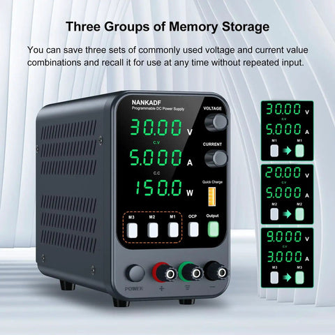 Pro Grade DC Bench Power Supply With Encoder Knob And Memory Recall, OCP Alarm, Adjustable 0 To 30 Volts And 0 To 5 Amps, USB Quick Charge