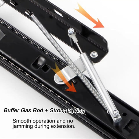 Heavy Duty Hidden Drawer Slides With Smooth As Butter Glide Versatile 16 Inch Furniture Guides showing buffer gas rod and strong spring mechanism.