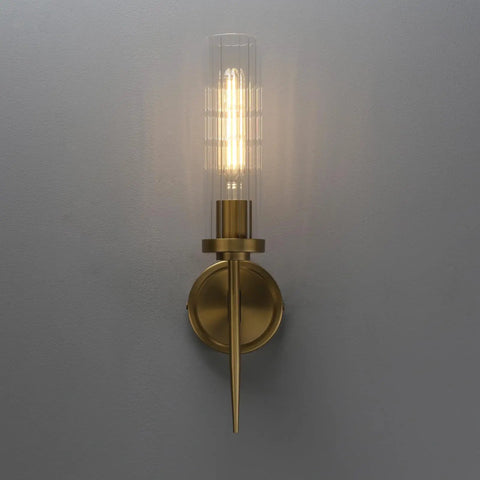 Vintage Brass Gold Wall Sconce Light Fixture With 2.8 Inch Cylindrical Clear Glass Shade For Living Room Home Office And Entryway, E26 Base Compatible, Dimmable With Dimmer Or Remote
