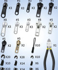Zipper Repair Kit For Jackets, Coats, Backpacks, Luggage And More, 159-Piece Universal Zipper Fix Kit With sliders, tools, and pull tabs