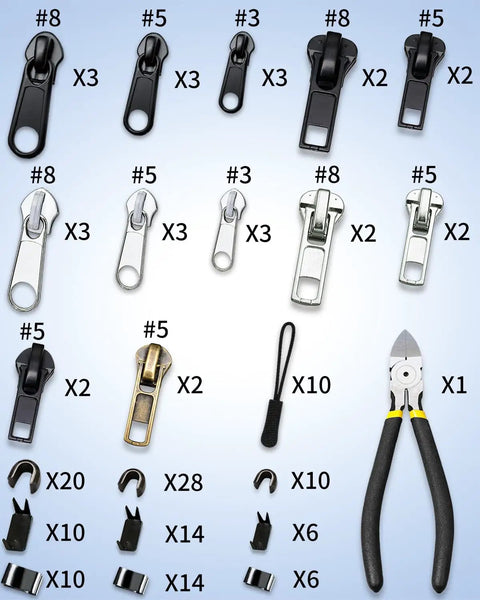 Zipper Repair Kit For Jackets, Coats, Backpacks, Luggage And More, 159-Piece Universal Zipper Fix Kit With sliders, tools, and pull tabs