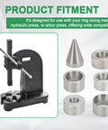 17 Degree Coin Ring Folding And Reduction Die Set For DIY Jewelry, showing five stainless steel dies and a centering cone.