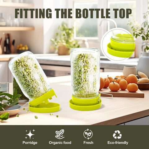 Top Shelf Wide Mouth Mason Jar Sprouting Kit with metal mesh cover and drip tray, ideal for growing microgreens.