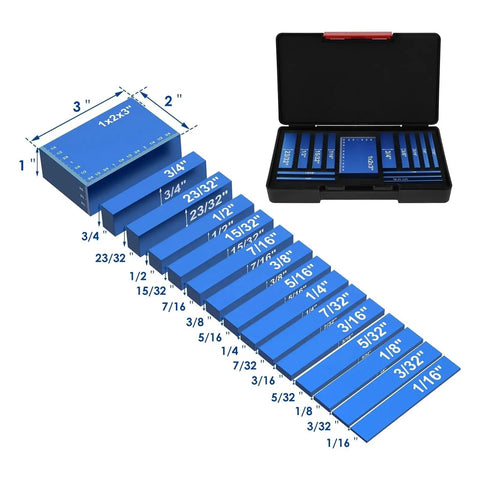 Dead Nuts Accurate Aluminum Height Gauge Block Set Featuring Crisp Etched Inch Measurements For Locking In Router Tables And Table Saws Rock Solid Workshop Essentials Black with measurement marks.