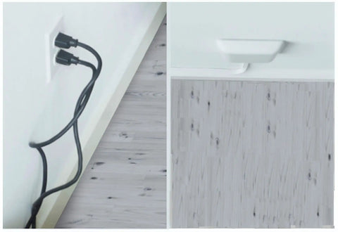 Hide Bulky Cords With A Flat Outlet Concealer And 3 Foot Extension Cord Kit installed behind furniture