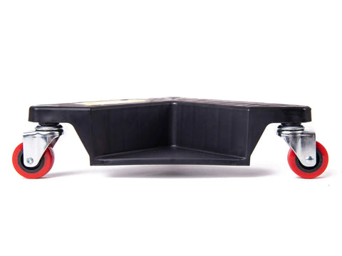 Heavy Duty Furniture Caster Set With 3 Wheel Low Profile Design For Easy Moving showing low profile dolly with red swivel wheels.
