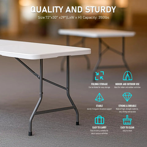 Six Foot Heavy Duty Folding Table With Locking Legs And Carry Handle Portable Plastic Utility Table for indoor outdoor events