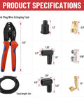 Pro Grade All-In-One Ratcheting Spark Plug Wire Crimp Tool Kit For 8.0-8.5mm Wires with tool, terminals, boots, wiring display.