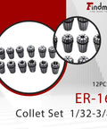 ER16 Collet Set 12Pcs One Thirty Second To Three Eighth Inch Spring Collets CNC Milling Lathe Workholding