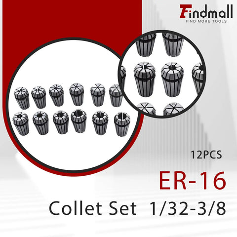 ER16 Collet Set 12Pcs One Thirty Second To Three Eighth Inch Spring Collets CNC Milling Lathe Workholding