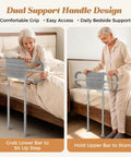Heavy Duty Adjustable Bed Rail For Seniors With Motion Activated LED Light, 400 Lbs Support shown in use for safe support