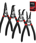 Pro-Grade 4-Piece High Leverage Snap Ring Pliers Set, 7-Inch Internal And External Circlip Pliers with case shown