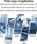 Wide range of applications for 304 stainless steel dowel rods in home decor, medical appliances, and industrial materials.