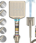 Handheld Filtered Shower Head Brushed Nickel High Pressure Six Modes 120 Anti Clog Silicone Nozzles Detachable Showerhead With Hard Water Filter Extra Long 6 Foot Hose Power Wash Mode For Deep Clean Showers