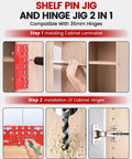 Two In One Shelf Pin And Hinge Jig With Adjustable Quarter Inch Drilling Guides, Lightweight Aluminum Cabinet Hardware Jig For 5mm Straight Holes in use