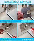 Installation steps for Sturdy Stainless Steel Cabinet Hinge Repair Plate Kit With 60 Screws And Driver on cupboard doors.