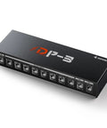 DP 3 Multi Output Guitar Pedal Power Supply with 10 Isolated DC Outputs for 9V 12V and 18V Effects Pedals on a white background.