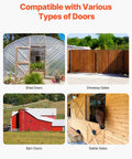 Various doors including shed, driveway, barn, and stable gates compatible with Anti Sag Gate Corner Brace Bracket Kit With Latch Lock.
