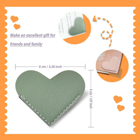 Top Tier Handmade Leather Heart Bookmarks Six Piece Set Soft Pu Leather Page Markers With Tight Stitching Designed For Serious Readers And Gifting Purposes A Straight Up Best Seller With Awesome Vibes, green heart bookmark, 6 cm size