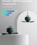 Portable Camping Fan With 8000mAh Battery And USB Rechargeable, Remote Control, Detachable Blades, Hanging Hook, Timer in green