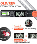 Dope Angle Finder Protractor With Digital Display 0-338 Degrees showing LCD, bubble level, buttons, and ruler