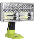 Cordless LED Flood Light Work Lamp, 4200LM Max Brightness, 40W, showing pivoting head and LED bead array on base