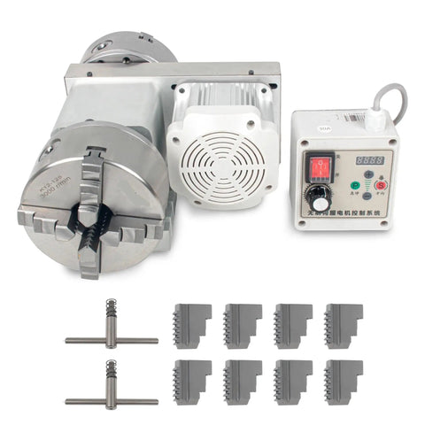 Hella Precise Cnc Rotary Fourth Axis With Adjustable Speed Servo Controller 125Mm Three Or Four Jaw Chuck and accessories.
