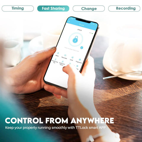 Person using app for Keyless Entry Smart Door Lock With Touchscreen Keypad And Handle, Digital Deadbolt, App Control