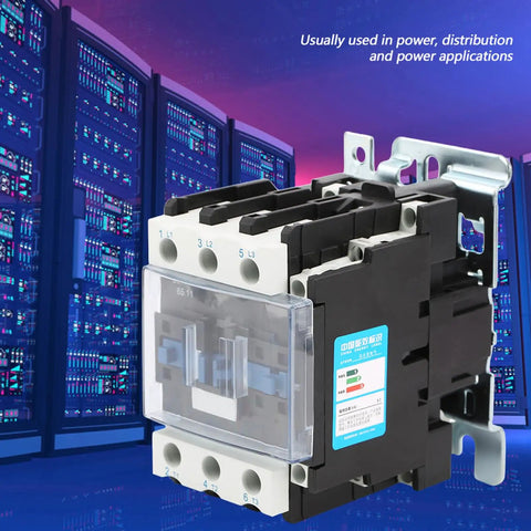 Image of High Sensitivity AC Contactor for Industrial Electrical Systems 220V 65A, showing fixed or rail mount design against server background