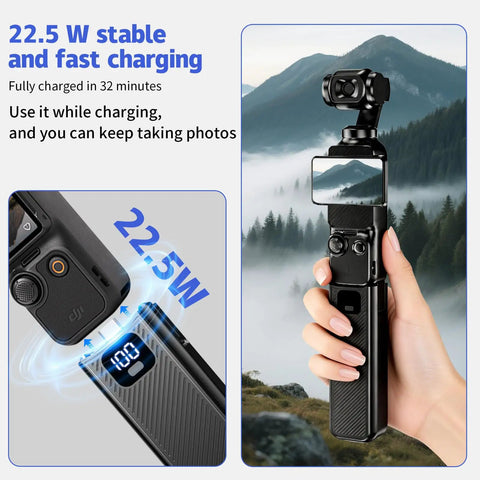 Power Up On The Go With A 5000mAh Battery Grip Featuring LED Digital Display For Osmo Pocket 4 And Pocket 3
