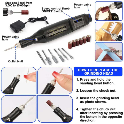 Must Have 158 Piece 3D Printing Tool Kit With Nozzle Cleaning Kit Deburring Tools Digital Caliper Mini Rotary Tool Smoothing Tools And Printer Finishing Accessories For Clean Precise Prints showing mini rotary tool details.