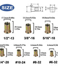 500 Piece Pro Grade Rivet Nut Kit With SAE UNC Assortment sizes and dimensions of zinc plated carbon steel threaded rivet nuts