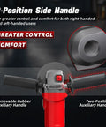 Close-up of 2-position side handle on Beast Pro Grade 7.5 Amp Angle Grinder 4 1/2 Inch, 12000 RPM, M14 Thread with auxiliary handle attached