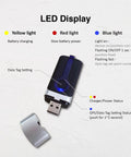 USB GPS Tracker Stick Data Logger With Built In Rechargeable Battery WAAS AGPS 256 000 Waypoints 65 Channels NMEA Compatible 8MB Flash Memory Windows XP Vista 8 Compatible Yellow showing LED status lights and USB connector