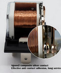 Close-up of 10 Pack 30 40 Amp 12V SPDT Relay Switch Waterproof 5 Pin showing copper coil and contact details.