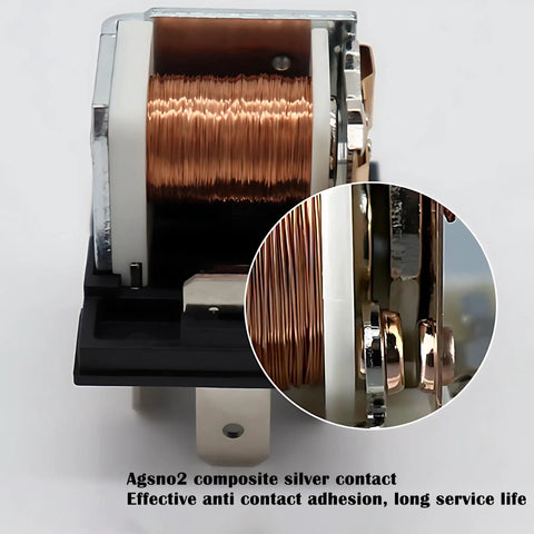 Close-up of 10 Pack 30 40 Amp 12V SPDT Relay Switch Waterproof 5 Pin showing copper coil and contact details.
