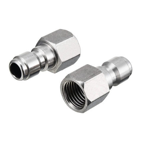 Two 1/4-inch quick-connect pressure washer couplers with female NPT threads, 2-pack.
