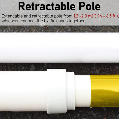 Hella Rugged Retractable Traffic Barricade Bars 10 Pack Extendable 4 To 7 Feet Pop Up Safety Cones unique white and yellow adjustable pole for connecting cones.