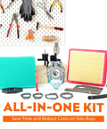 Auto Choke Carburetor And Air Filter Kit For Honda GCV160 Engines on display with tools in background.