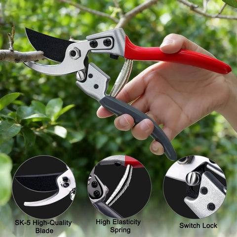 Effortless Pruning Shears For Gardeners With Safety Lock And Sharp SK5 Steel Blade Up To One Inch Cut Capacity in use