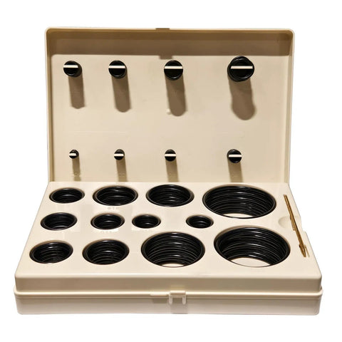 Hydraulic O Ring Seal Kit Buna N 90D 212 Piece Assortment for Fittings and Hoses with Brass O Ring Pick Tool, open box view