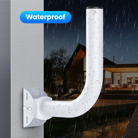 Top Shelf Universal Wireless Bridge Mount Bracket For Outdoor Wifi Extenders And Cpe Antennas Heavy Duty pole mount showing waterproof design in rain.