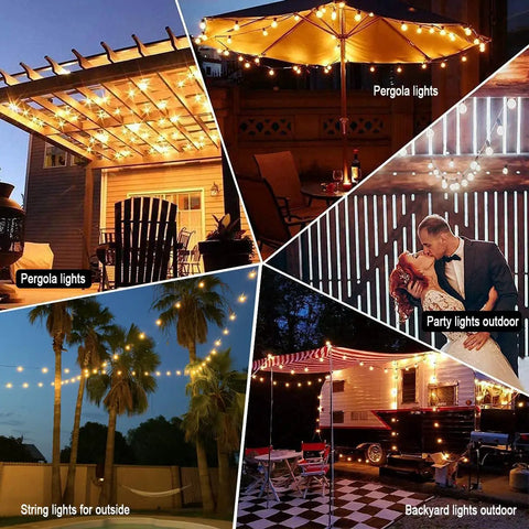 Outdoor String Lights 200 Feet Waterproof LED Edison G40 Bulbs Shatterproof 100 And 4 Spare Bulbs Two Pack for Patio Garden Backyard Gazebo Cafe Party Decor Weatherproof