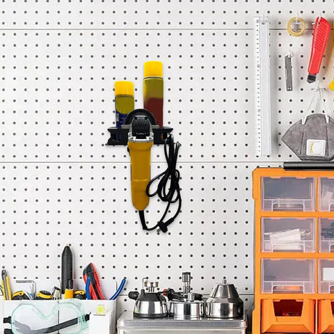 Iron Build Spray Bottle Rack Wall Mount Organizer for Garage with tools and supplies on pegboard background
