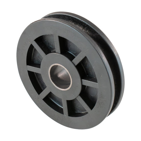 Pro Grade 2-Post Nylon Cable Sheave For Rotary Lifts, heavy-duty cable guide, visible central axis, Ref N377, 3.5x3.5x0.75 inches