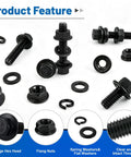 Massive M6 Flange Bolts Kit 440Pcs Black Zinc Plated Hex Flange Head Screws Set With Nuts And Washers For Automotive Machinery
