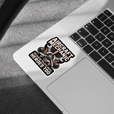 Plane Techs And Pilots Sticker Pack: We Fix What Your Pilot Breaks Funny Aviation Maintenance Decal on laptop cover.