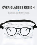Safety Goggles That Fit Over Your Specs With Anti Fog And Anti Scratch Lenses, showing over-glass fit with clear fronts