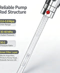 Close-up of the reliable pump rod structure for Top Notch 800W Cordless Electric Drum Pump, showcasing inlet, outlet, and pressure specs.