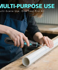 Person using Ready To Rock 101 Piece Mini Cordless Rotary Tool Kit Featuring 4V High Torque Motor for precision work on a PVC pipe.